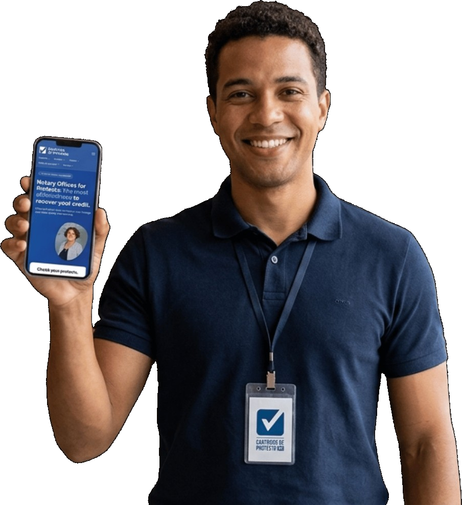 Atendente do Instituto de Protesto de Minas Gerais com o aplicativo no celular